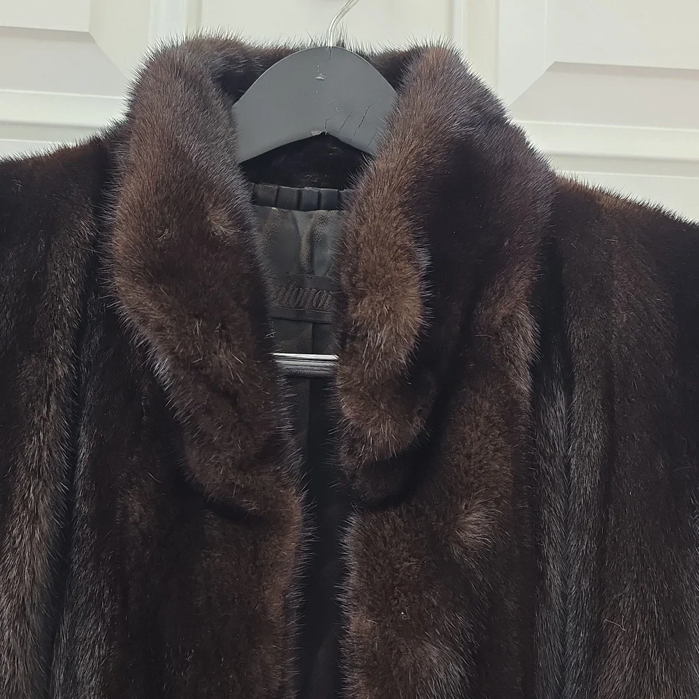 Antonovich Black/Dark Brown Full Length Mink Coat.  Size Medium - Picture 9 of 14
